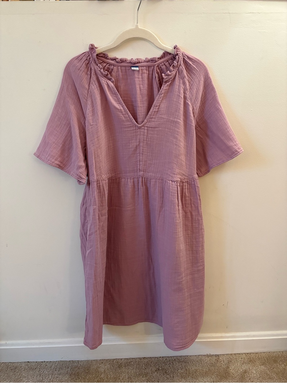 Women’s Cotton Gauze V-Neck Babydoll Dress in Lilac Purple